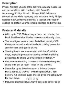 Rasoir pour hommes Philips Norelco Wet And Dry Rechargeable SenseIQ 9400 modèle S9502/83