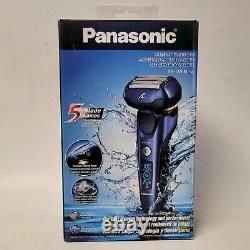 Rasoir rechargeable Panasonic ES-LV6N à 5 lames, utilisable sous l'eau, couleur bleue.